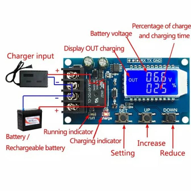 DELLAS modul charger aki motor mobil digital LCD display otomatis cut off 30A