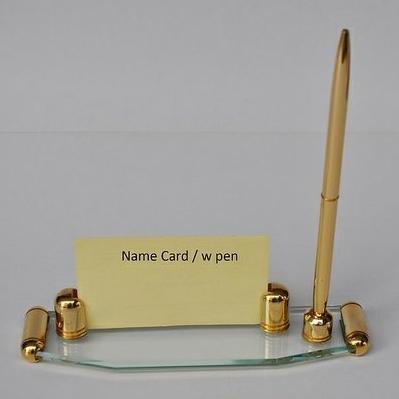

name card holder glass plus pen standing hiasan meja kantor