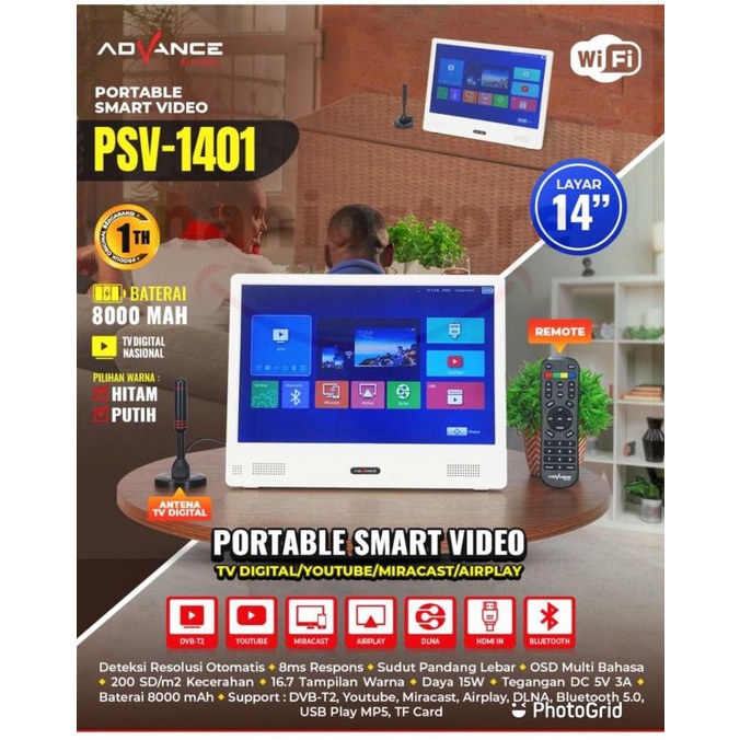 Termantab] Advance PSV-1401 Portable TV Monitor Tv DVB-T2 / Smart Tv Portable