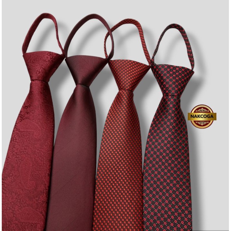 dasi pria merah maroon polos dasi zipper merah resleting instan siap pakai
