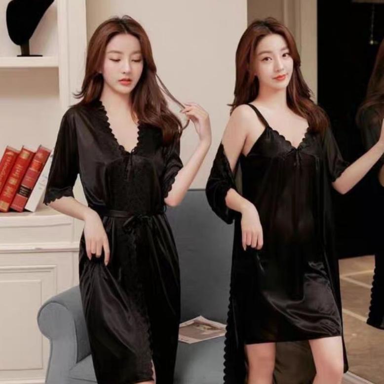 Kimono 2in1 Satin Baju Kimono Wanita Baju Tidur Kimono UW-224