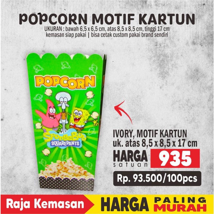Terlaris Kemasan Popcorn, Dus Popcorn, Box Popcorn, Popcorn Besar Motif Kartun