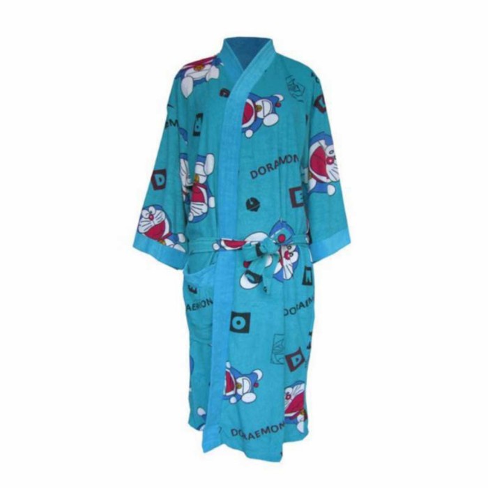 Kimono kimono handuk import motif Doraemon | baju kimono handuk dewasa murah - Biru, All Size(X7N7) 