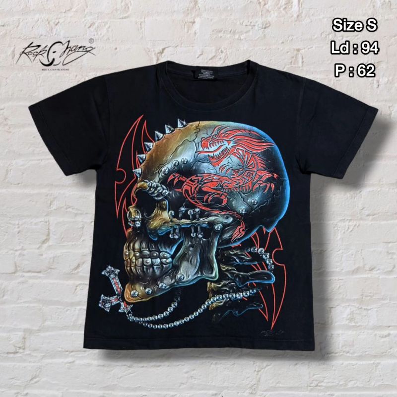 Kaos T-shirt Rock Chang AOP Skull Punk Vtg Thailand Original