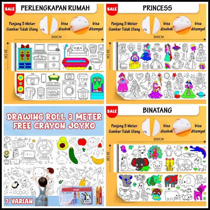 

BEST DEAL MAINAN DRAWING ROLL FREE CRAYON (3 METER) / MAINAN BUKU GAMBAR/ KADO !