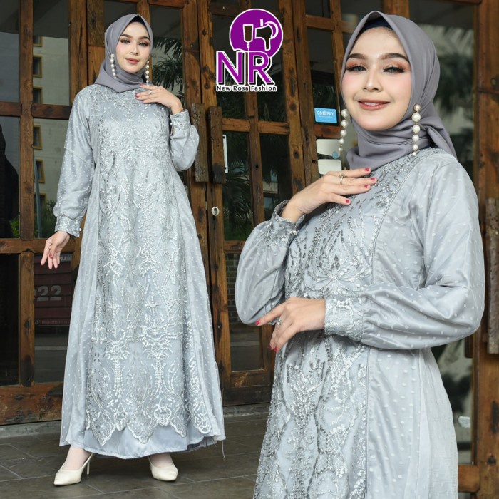 Gamis Brukat Tile Eliesab mix Satin dan Tile Dot
