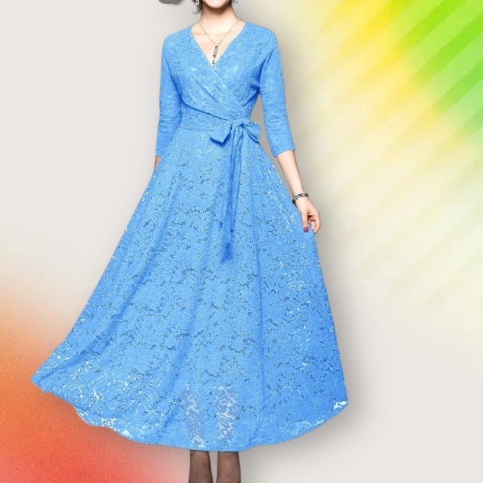 Gamis hana dress biru muda jumbo Baju pesta brukat lebaran ich at