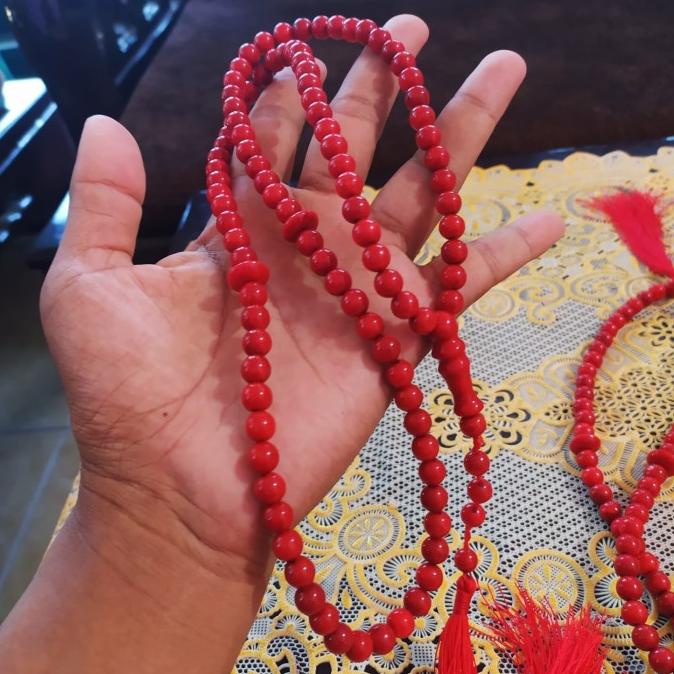 Tasbih Red Coral Marjan Dim 10 mm MUSLIM Asli Batu Karang ORIGINAL