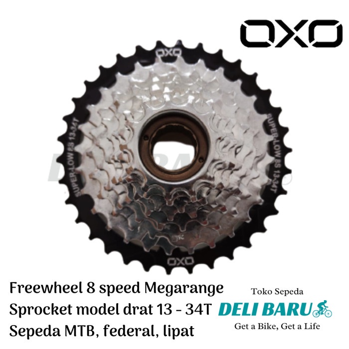OXO Freewheel 8 speed megarange sprocket model drat 13-34T sepeda MTB