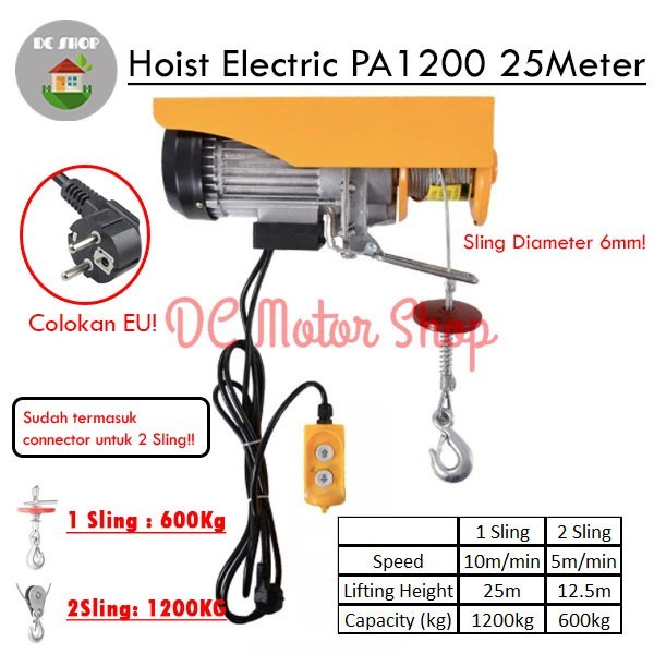 Promo Electric Hoist Mini Wire Hoist Katrol Elektrik Pa 1200 Pa1200 25M