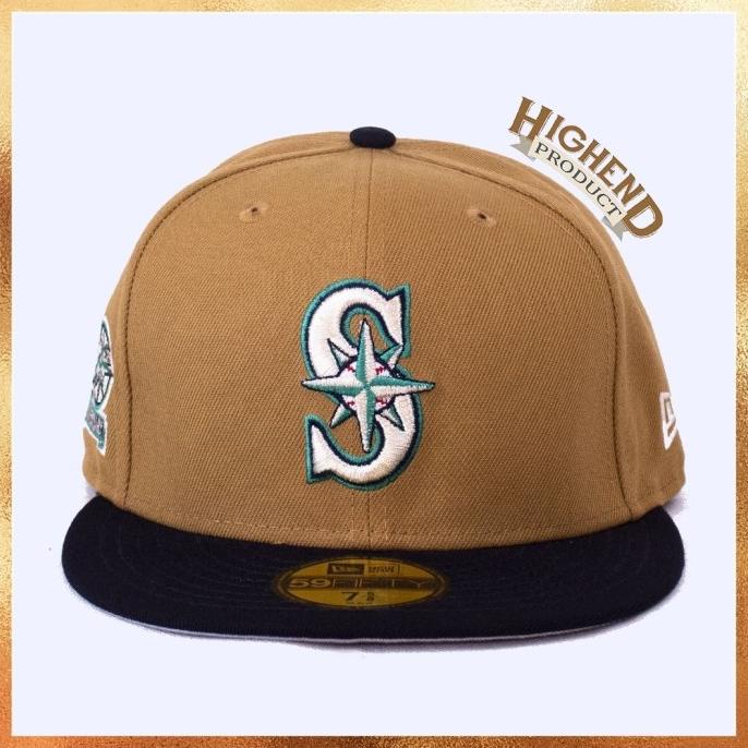Ready Stock New Era Mlb Seattle Mariners 20Th Anniv Patch Wheat 59Fifty Fitted Hat