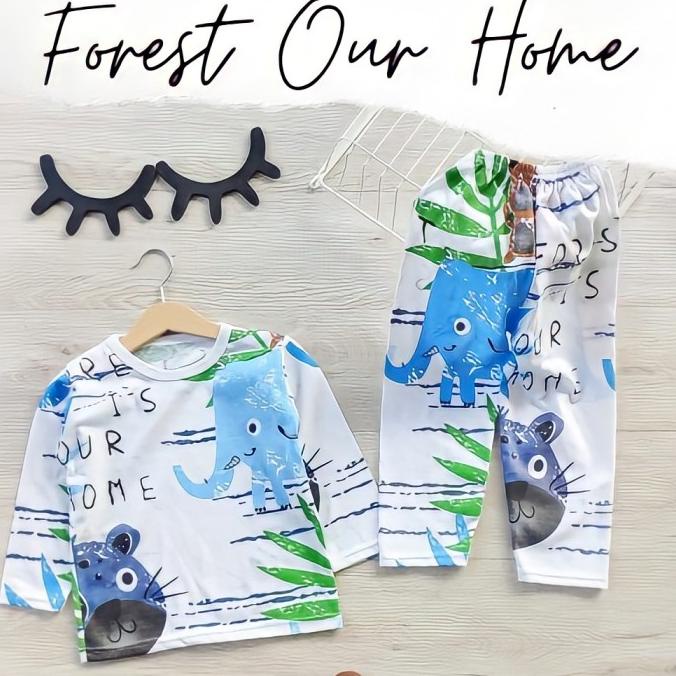Terbaik Baju Tidur Anak Setelan Piyama Panjang Peachbello Motif Hewan Gajah Terbaik