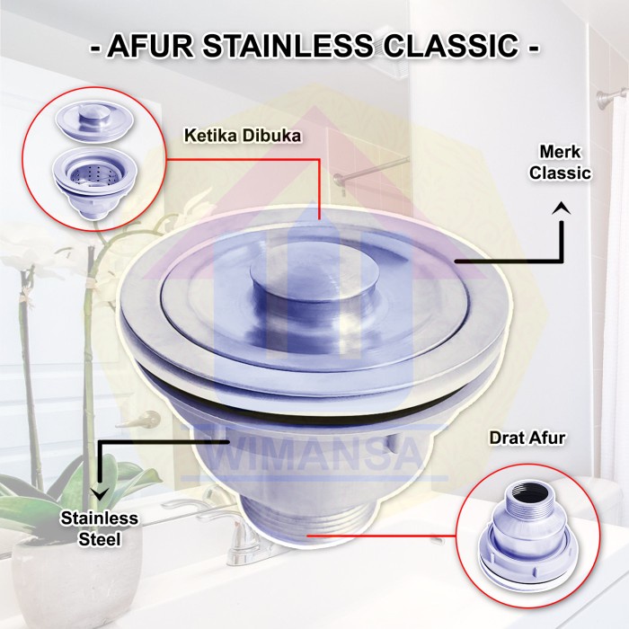 STAINLESS AFUR STAINLESS SARINGAN BAK CUCI PIRING WASTAFEL