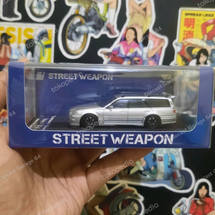 ✅COD Street Weapon 1:64 Nissan Stagea Wc34 260Rs Silver With Gtr R34 Face Terbaru