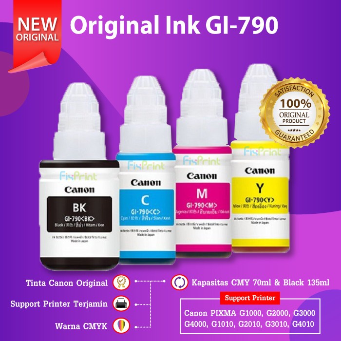

SET TINTA GI790 CANON G1000 G2000 G3000 G4000 CMYK GI-790 ORIGINAL 790