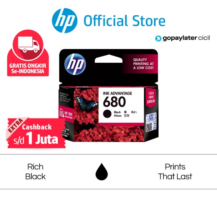 

TINTA PRINTER HP ORIGINAL 680 HITAM BLACK CARTRIDGE COMBO 2 PACK WARNA