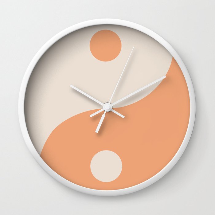 Jam Dinding Minimal Perdamaian Yin Yang Krim Oranye