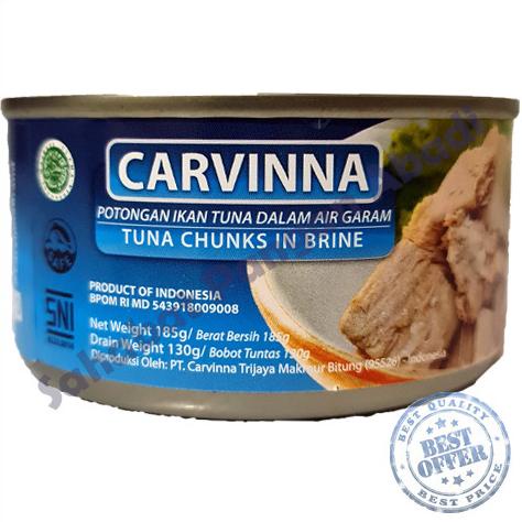 

Carvinna Tuna Chunk in Brine Ikan Tuna Makanan Kaleng 185Gr