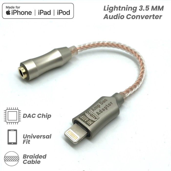 CUSTOM CONVERTER LIGHTNING TO 3.5MM JACK AUDIO DAC ADAPTER IPHONE