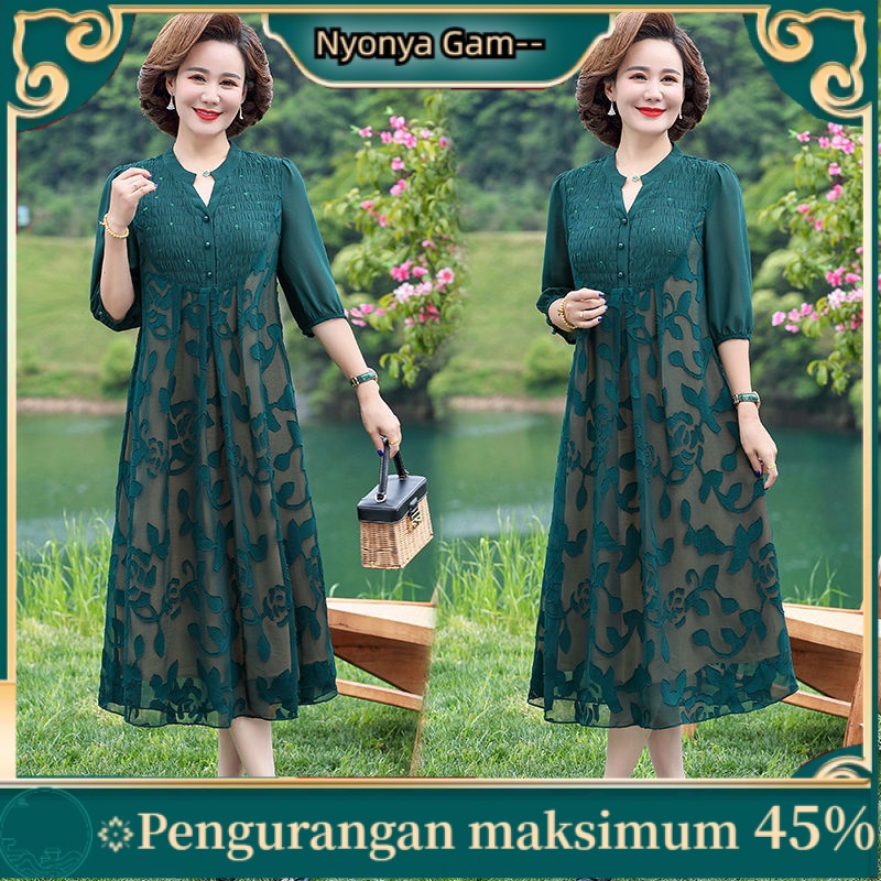 Hari ibu ibu temperamen gaun musim panas setengah baya fashion gaya barat rok setengah baya dan tua 