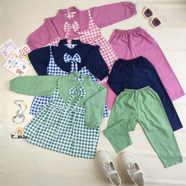 Flash Sale - one set setelan TUNIK PITA 2-10 tahun / setelan zavina haruka panjang / dress pita anak