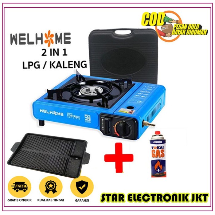 TERBARU Paket Bbq Kompor Portable WELHOME+Yakiniku Grill Pan+Gas /GRILL PEN/BAKARAN SATE/MULTI GRILL