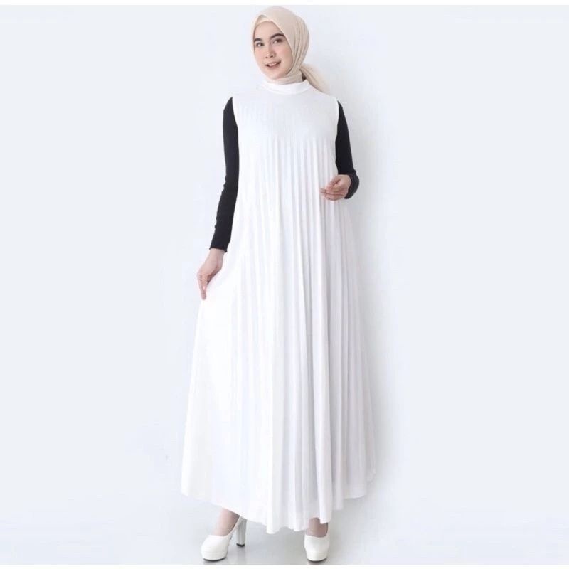 Gamis Plisket - Gamis Plisket Muslimah Tanpa Lengan - Gamis Plisket Premium