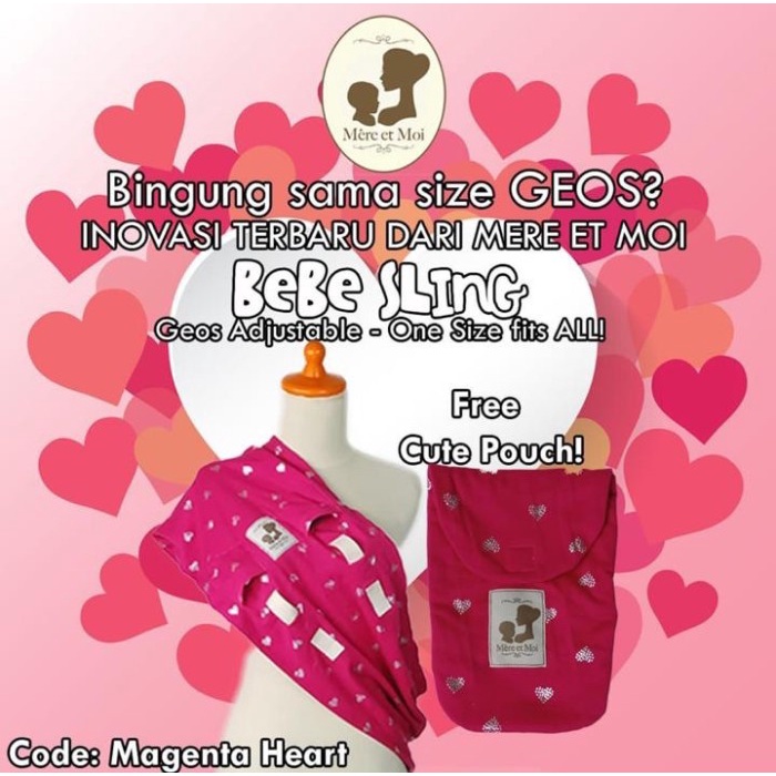 ✅New Ori Geos Mere Et Moi Magenta Heart Bebe Sling Adjustable One Size Fits All Limited