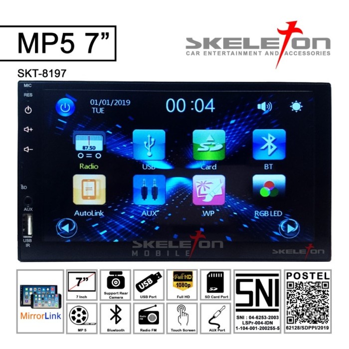 Skeleton SKT 8197 Deckless Head Unit MP5 7" Inch