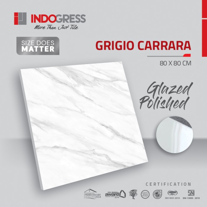 INDOGRESS 1ST GRADE - GRIGIO CARRARA - 80X80 - GLAZED POLISHED