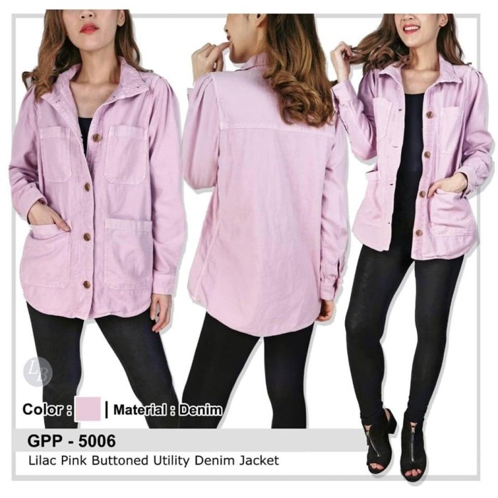 [New] Bbj06937 Gap Lilac Pink Butonned Utility Denim Jacket Berkualitas