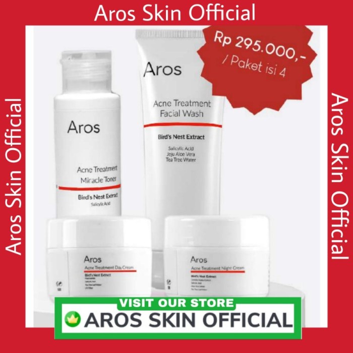 [Original] Aros Skin Paket 4In1 Acne Series Treatment Glowing Whitening Skincare Terbaru