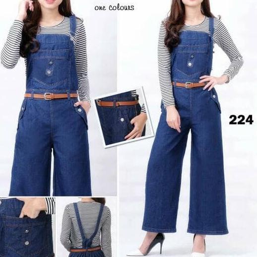 Overall Jeans Kulot Denim Panjang Cutbray With Iner Cekodok Polos