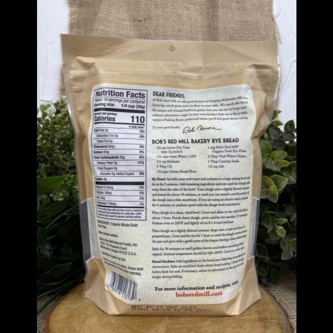 

Bob's Red Mill Organic Whole Grain Dark Rye Flour NON GMO 623 gram Ready Stok zp 1185