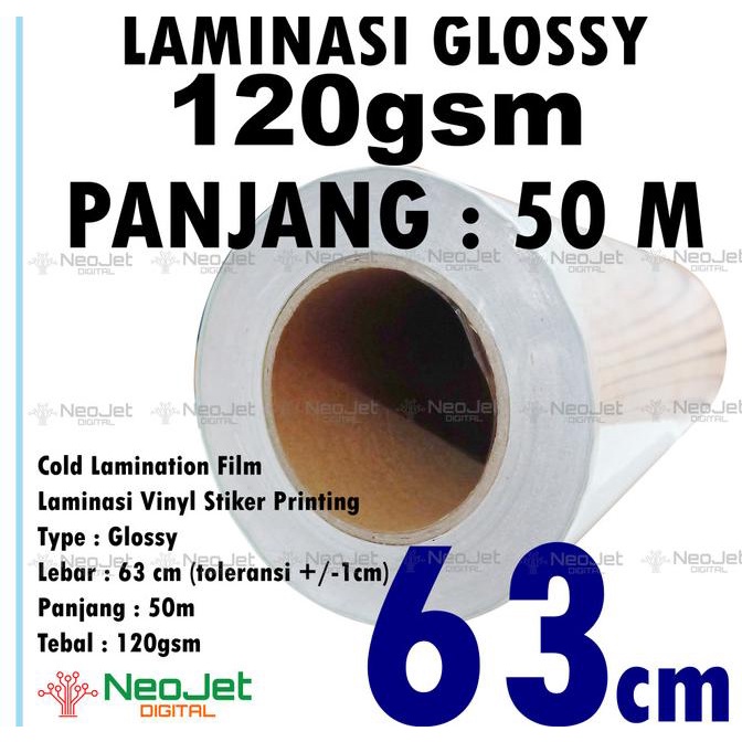 

Laminasi Dingin Gloss Kilap 120 Gsm Lebar 63 Cm Panjang 45M / 50 Yard Kode 817