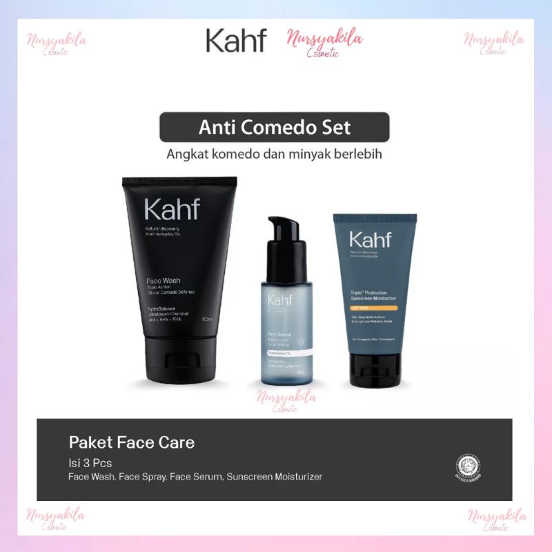 Kahf Paket Basic Skincare Pria (3pcs) - Perawatan Wajah Untuk Kulit Berminyak & Comedo | Face Wash O