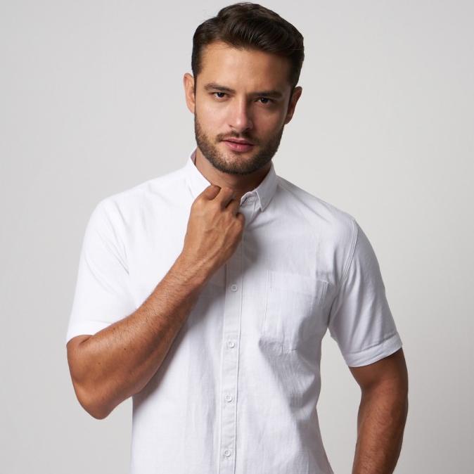 Kemeja Pria Lengan Pendek Hnm Putih Terbaik