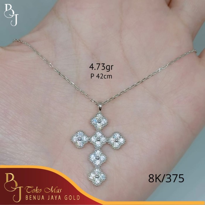 ✨Sale Kalung Salib Rantai Siem Emas Putih 8K/375 Limited