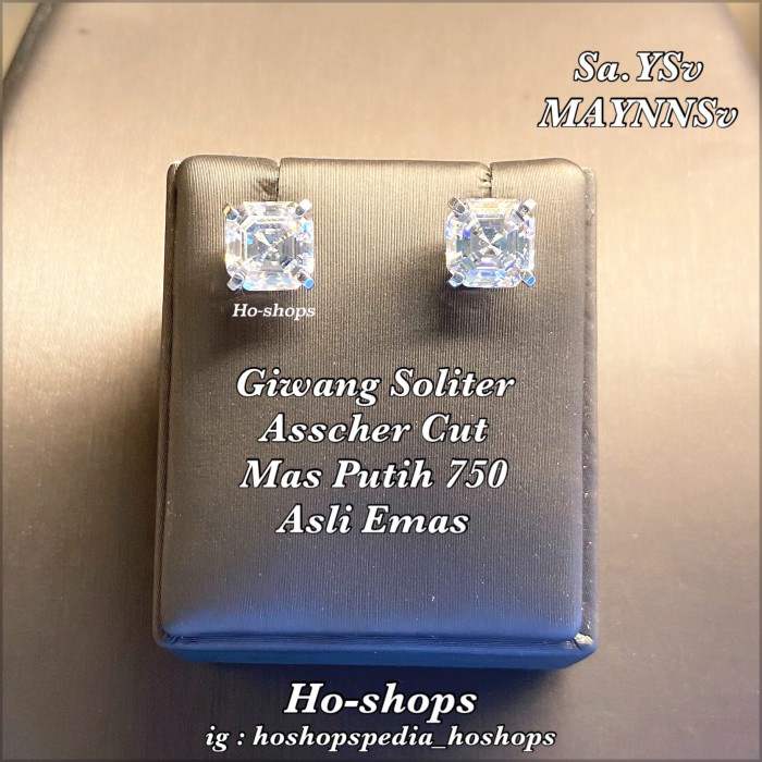 ✨Ori Giwang Soliter Asscher Mas Putih Kadar 75 Asli Emas Terbatas