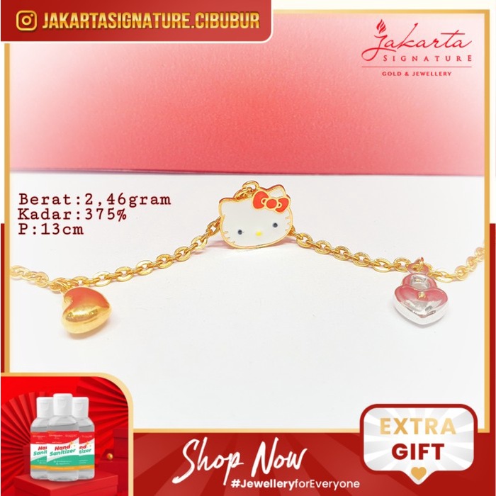 ✨Ori Gelang Anak Emas Kuning Hello Kitty 4 Love Kombinasi By Ubs # 300 Berkualitas