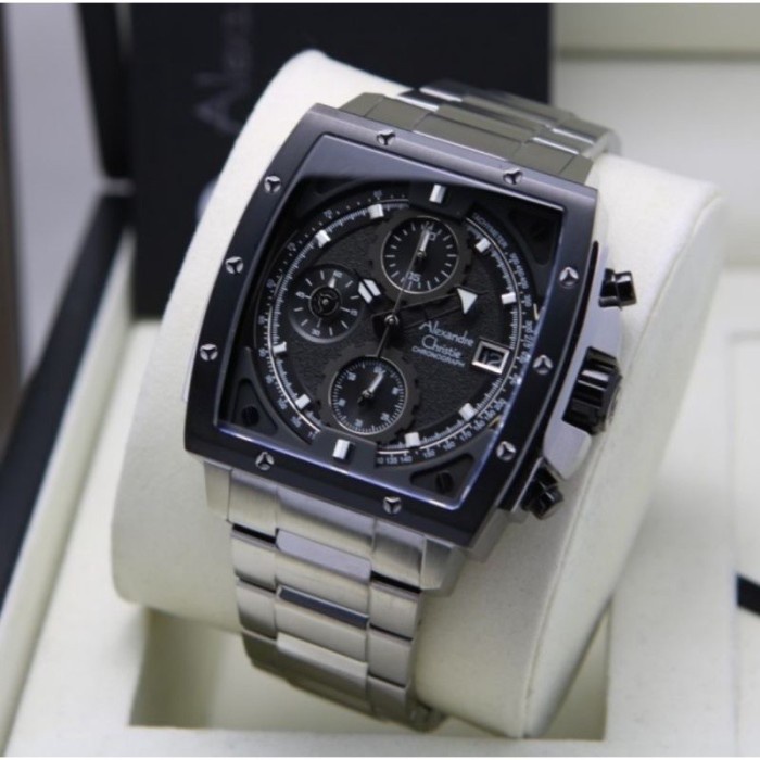 ✅Sale Jam Tangan Pria Alexandre Christie 6376 Mc Original Rantai Slvr Black Terbaru