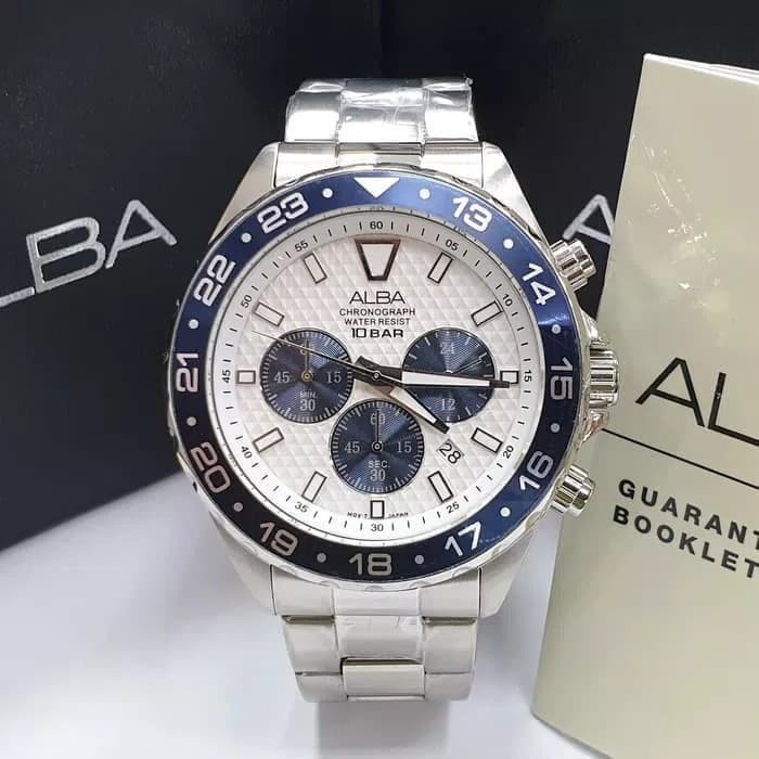 ✅Sale Jam Tangan Pria Alba At3909X1 At3909 Silver Blue Chronograph Original Terbaru
