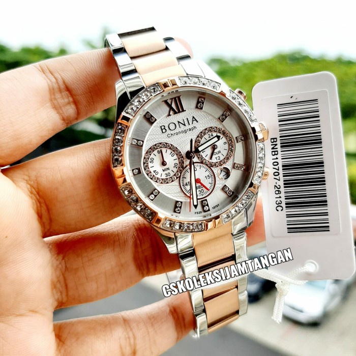 ✅New Ori Jam Tangan Wanita Bonia Bnb10707-2613C Chrono Silver Rosegold Original Terbatas