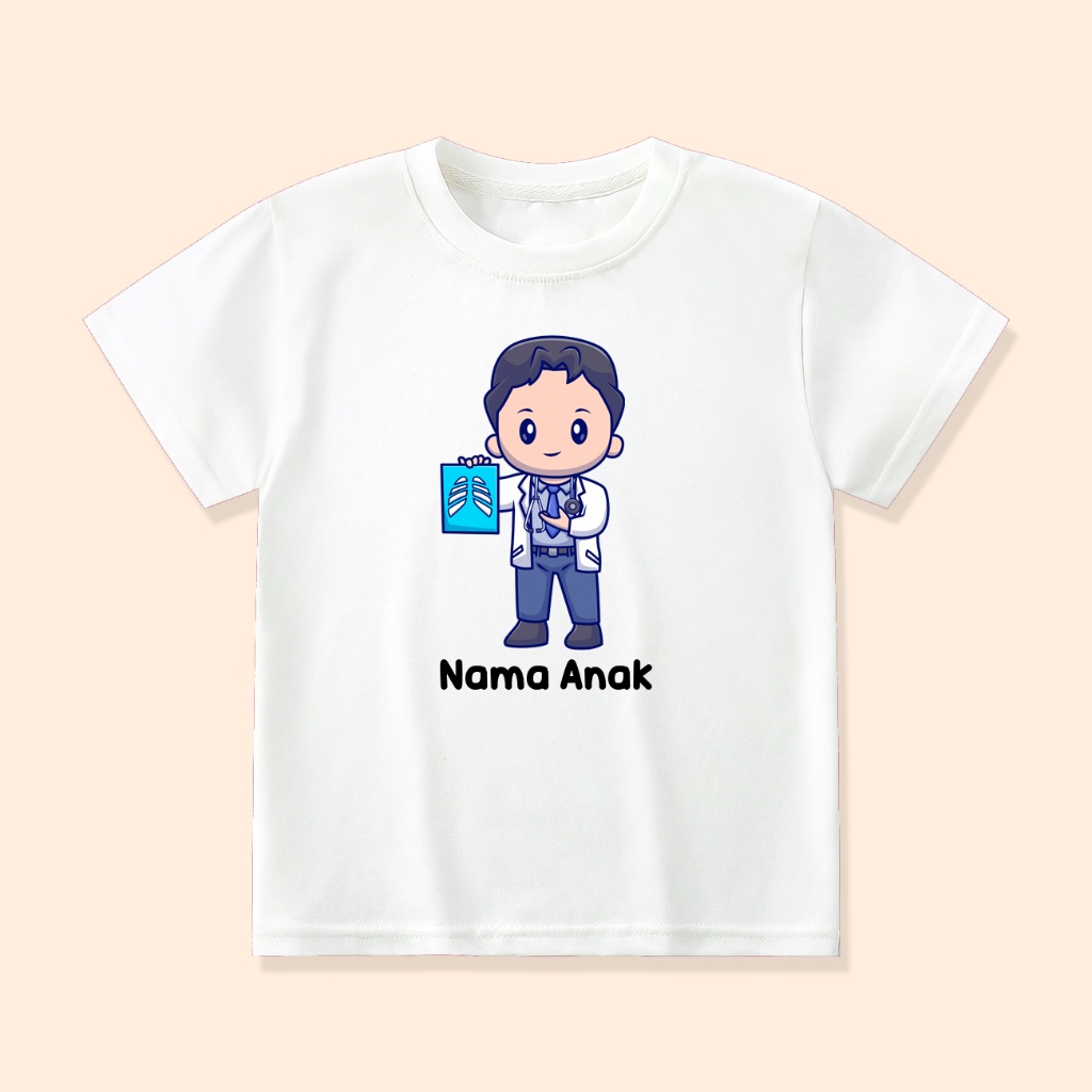 Baju Kaos Anak Kartun Anak Dokter Atasan Anak Laki - Laki Perempuan Unisex Custom Nama ANK-05