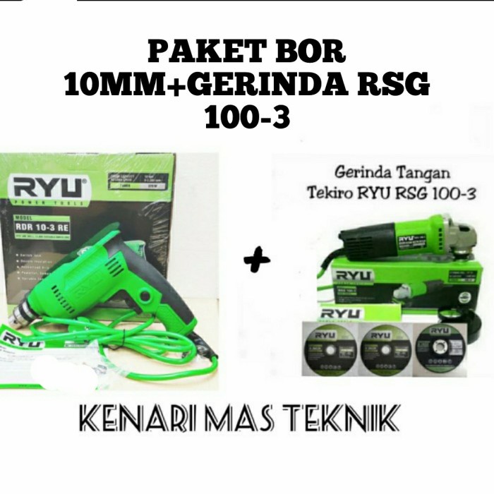 Paket Mesin Bor 10Mm&Gerinda Tangan Ryu