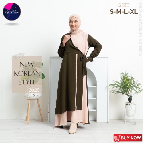 Baju Gamis Wanita Polos Elegant Remaja Terbaru Kekinian Lebaran Army