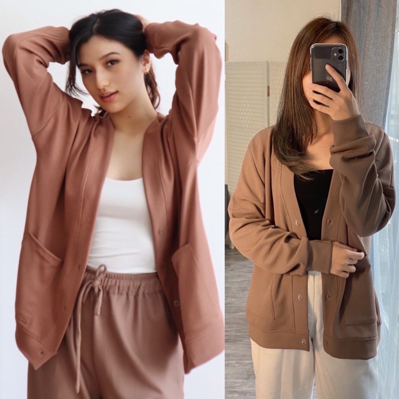 Am - Juki Cardigan Oversize Wanita Knit Crop Ld130-140 Outer Wanita Jumbo / 551-7200