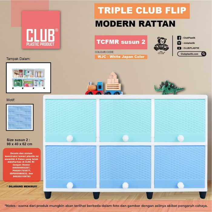 Lemari Plastik Club Triple Flip 2 Susun 6 Pintu Rak Tv Bufet Minimalis