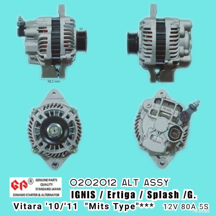 Dinamo Alternator Gp Suzuki Sx4 / Ignis / Ertiga / Splash / G Vitara Kode Ku340