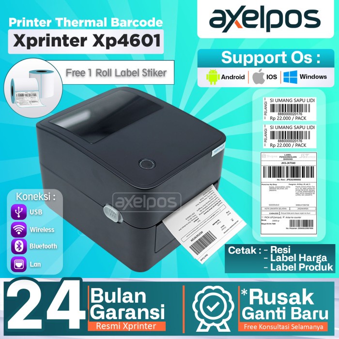 

Printer Barcode Thermal Label Xprinter Xp-4601B Usb - Bluetooth - Wifi Original 100% Dan Terpercaya